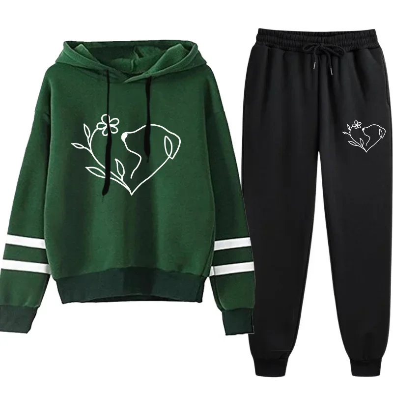 2026 Hot Sale Women's Tracksuit Hooded Sweatshirts Black Sweatpants Urban Casual Fashion Sportswear Cute Pattern Print Hoodies