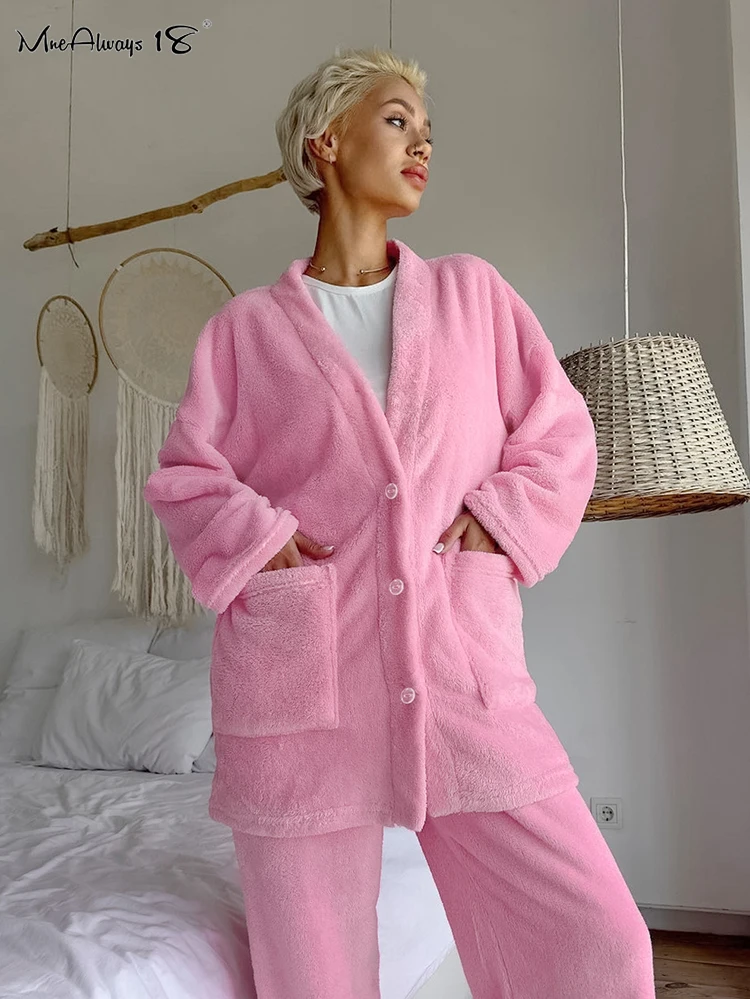 Muslimvelvet Pink Warm maglieria Homewear outfit Cardigan con scollo a v e pantaloni a gambe larghe due pezzi set autunno 2024 Ladies