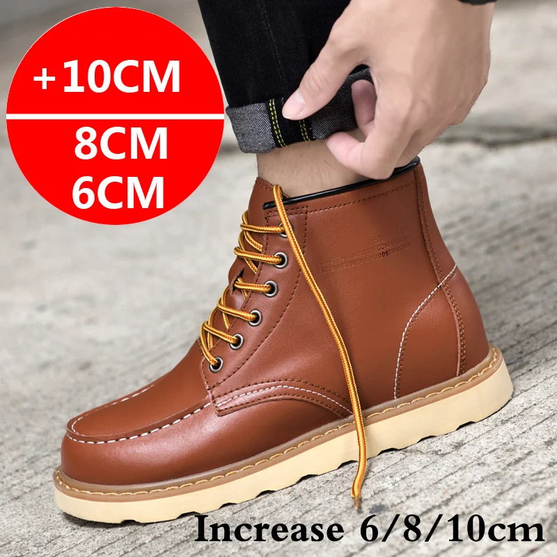 Men Boots Elevator Shoes Hidden Heels Genuine Leather Heightening Shoes For Man Increase Insole 10CM 8CM 6CM Warm Height Boots