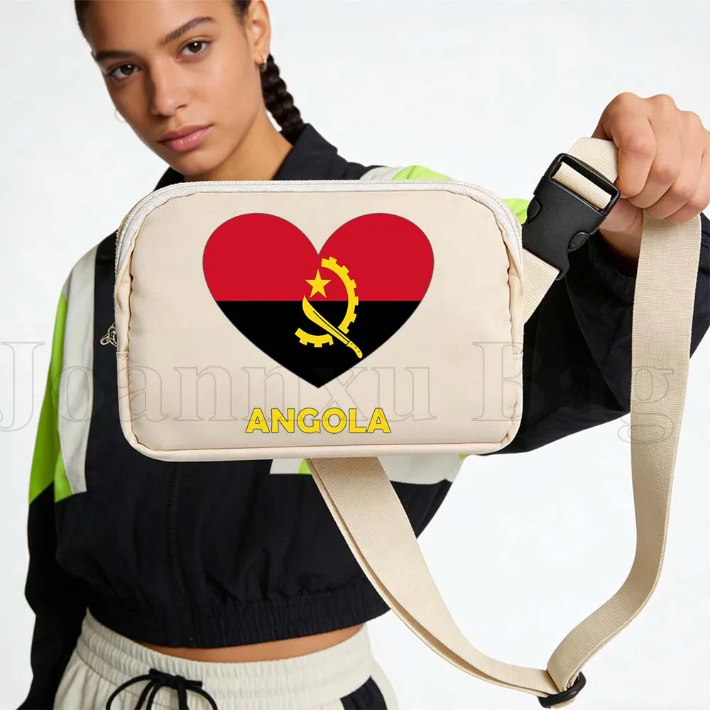 

Angola Heart Flag Fanny Pack Sport Workout Traveling Running Large Crossbody Casual Cute Wallet Chest Waist Belly Phone Bags
