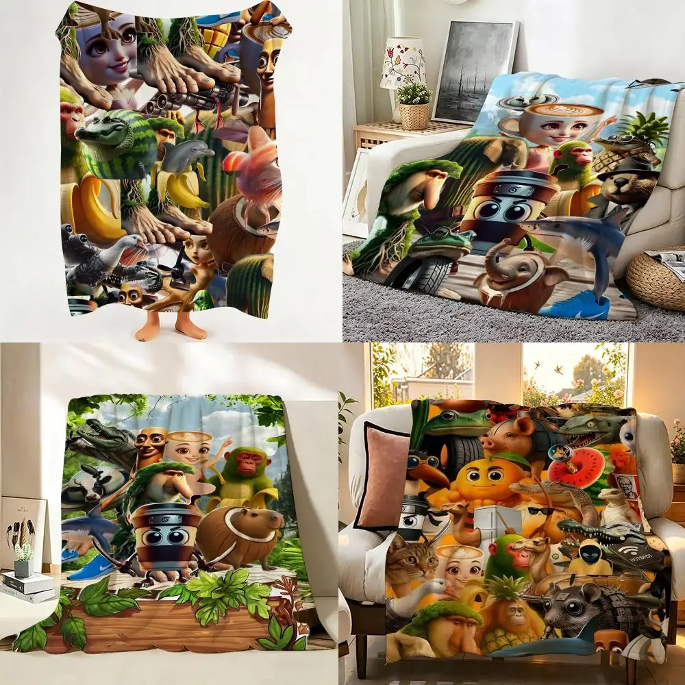 Meme I-Italian B-Brainrot Throw Flannel Throw Blanket Suitable for Sofa、Living Room、Bedroom