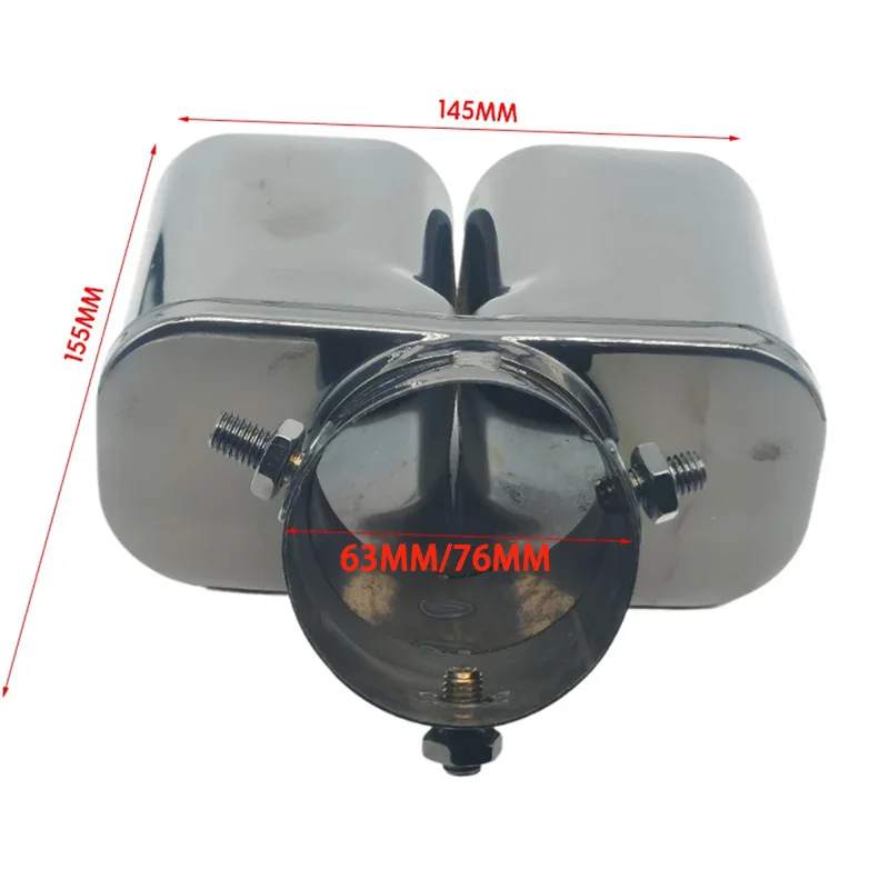 1 PCS Silver/Black Car Dual Exhaust Tip Square Outlet Exhaust Pipe Universal Stainless Steel Exhaust Muffler Inlet 2.5\