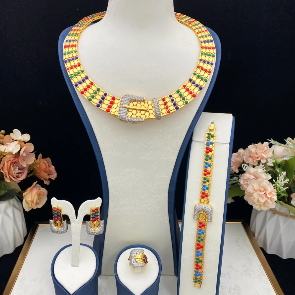 

Falair модный комплект геометрических украшений 4 шт. позолоченный медный браслет кольцо ожерелье серьги для вечеринки мода 2025