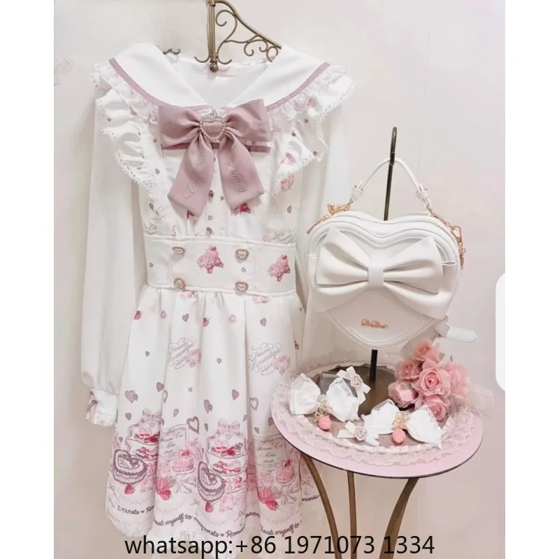 Liz Dress Mine Sweet Printed Afternoon Tea Dress Suit Mass Production Navy Neck Dresses and Bottom Skirt Lolita Two Piece Set