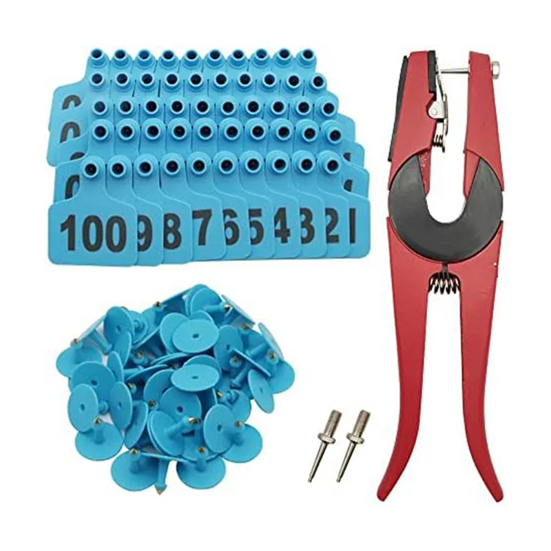 

2025 Trend Cattle Ear Tags Ear Tags 001-100 Number Plastic Livestock Animal Tags For Cows Ear Tag Applicator Kit,100 PCS