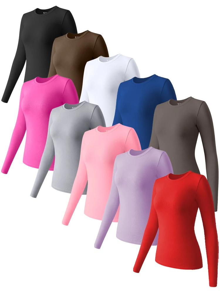 

Осенне-зимний женский топ с длинным рукавом и круглым вырезом, однотонная повседневная простая вязаная эластичная футболка, удобная базовая футболка