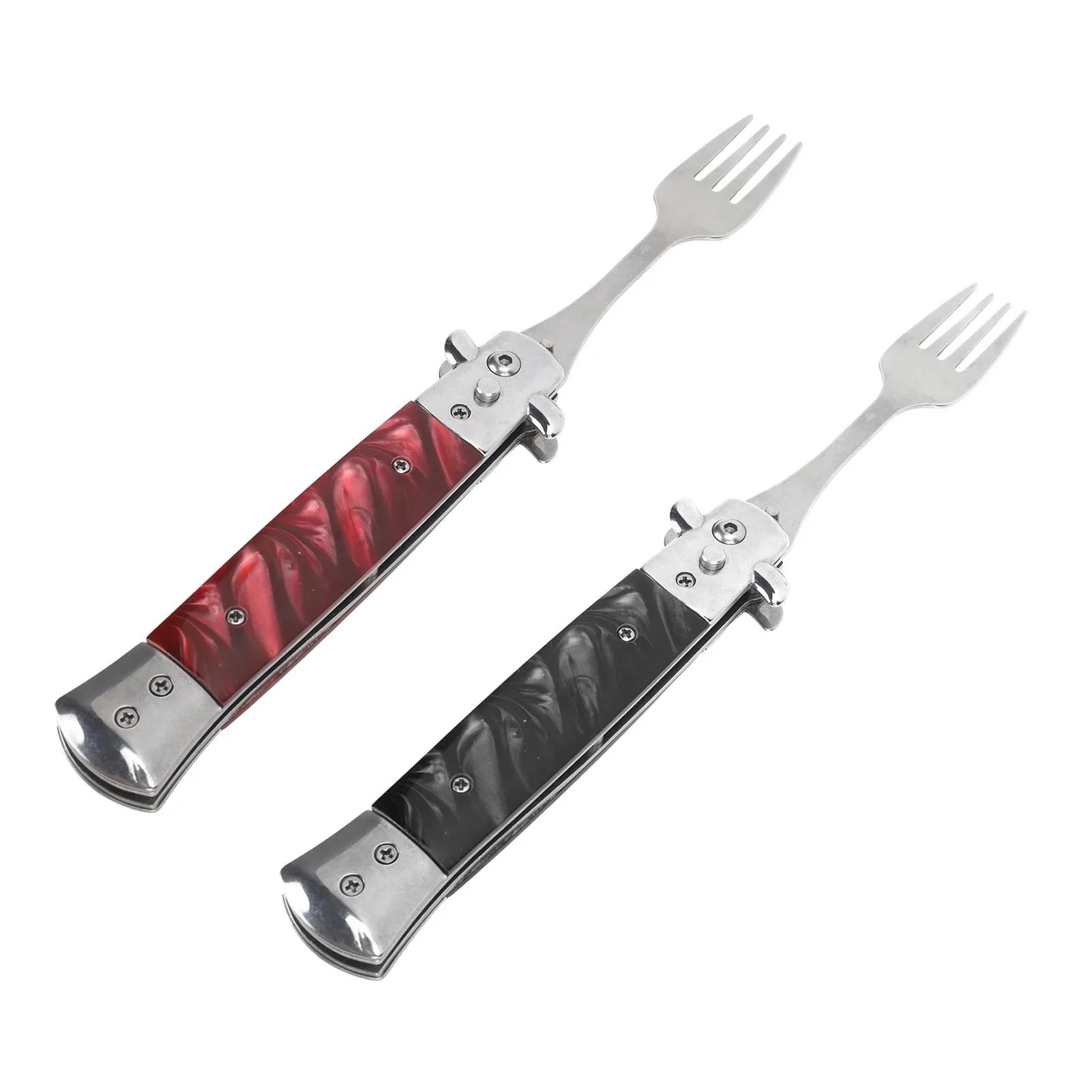 Camping Utensils Fork Multifunctional 304 Stainless Steel Pocket Size Folding Spring Fork Ergonomic Handle Sturdy for Hiking