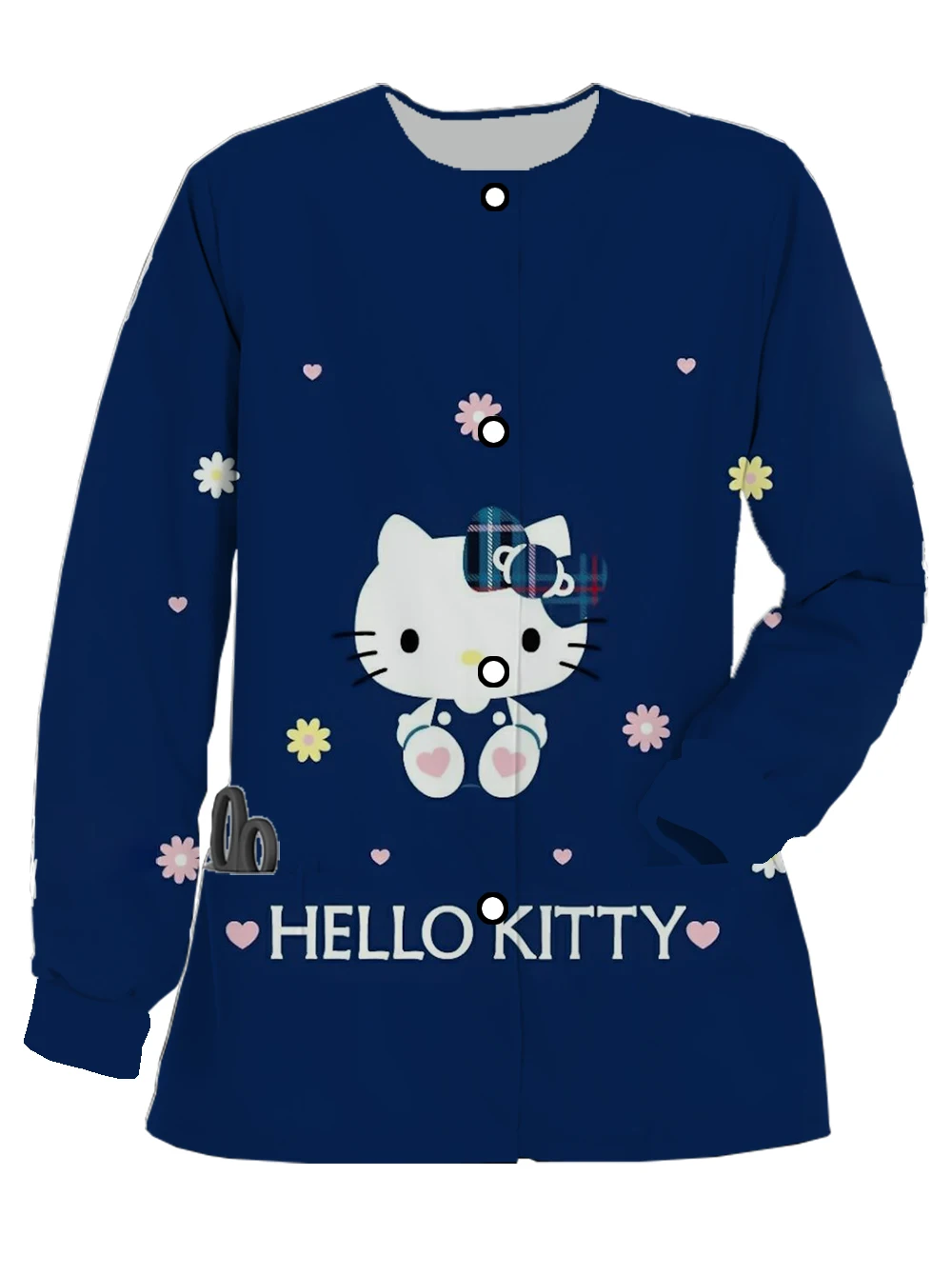 2024 Hello Kitty print cardigan jacket women's scrub long-sleeved spring and autumn nurse uniform pet doctor work clothes