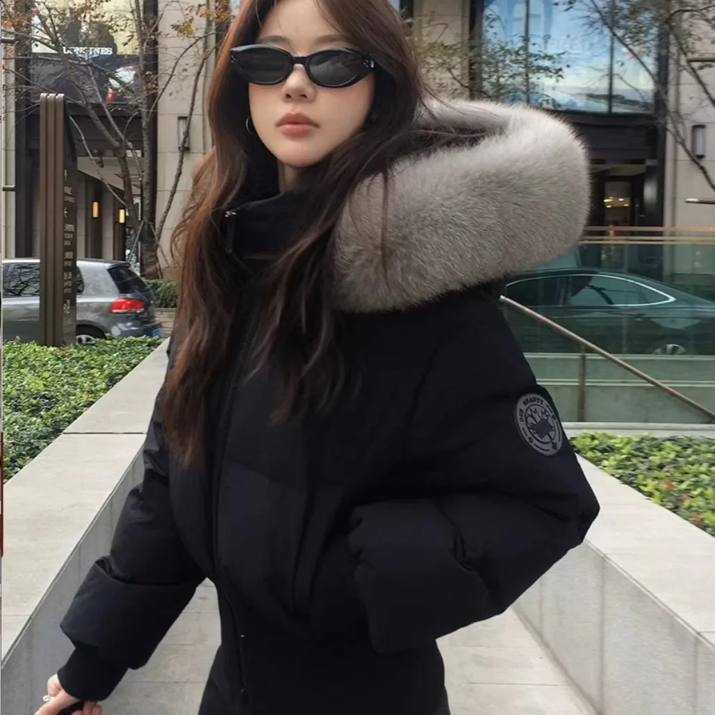Casual Solid Loose Hooded Parka Women Fashion Long Sleeve Zippers Warm Fur Collar Thicken Coats Female 2026 Winter Lady Outwears