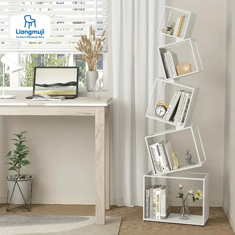 Modern 5-Tier Bookshelf White Metal Bookshelf 73 Inch High Book Rack Home Office Storage Organizer for Books & Supplies