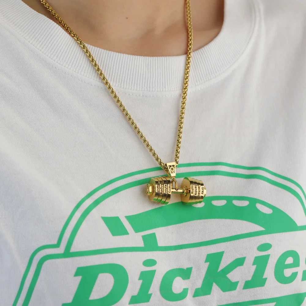 MaiLun Personalisierte Namen Hantel Halskette Hip Hop Halskette Edelstahl Hantel Halskette Schmuck Geschenk – Detail 4