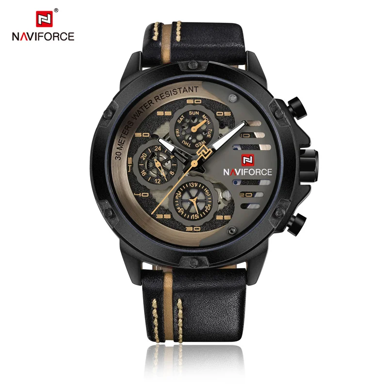 Men's Watches NAVIFORCE Brand Luxury Quartz Watch Man Leather Sport Wristwatches Waterproof Male Clock With Box Set For Sale