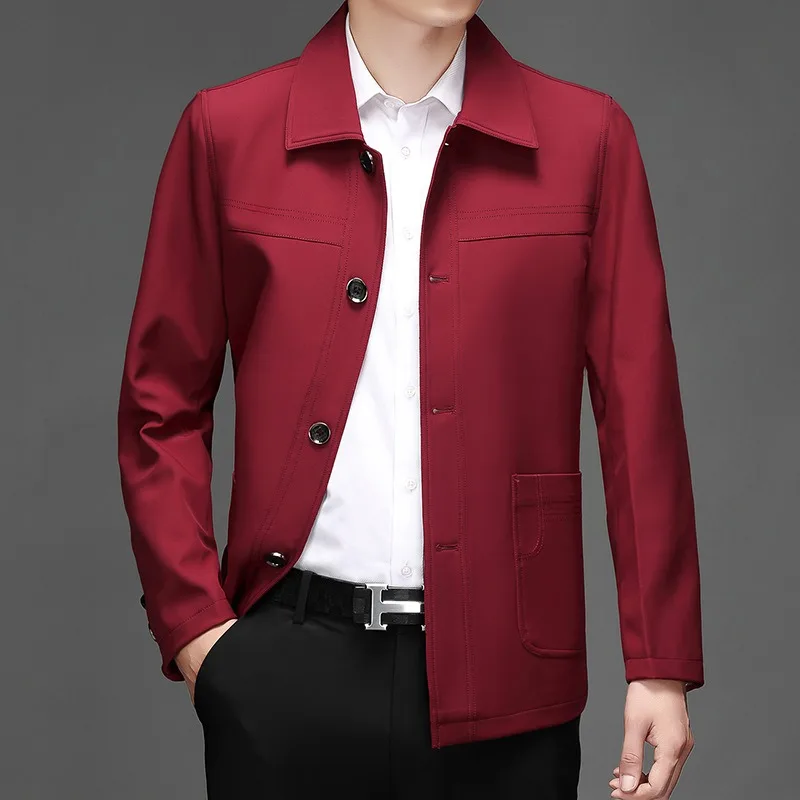 

Spring/Fall Casual Jacket for Middle-Aged Men European Sizing Solid-Color Fabric Stylish Lapel Minimalist Outerwear
