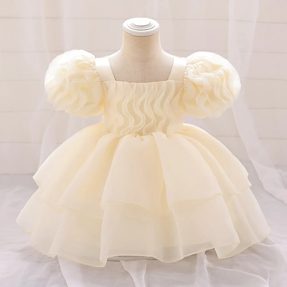 Hot selling children's princess dress with bubble sleeves, one year old clothing, fluffy dress, dress for girls, formal dress