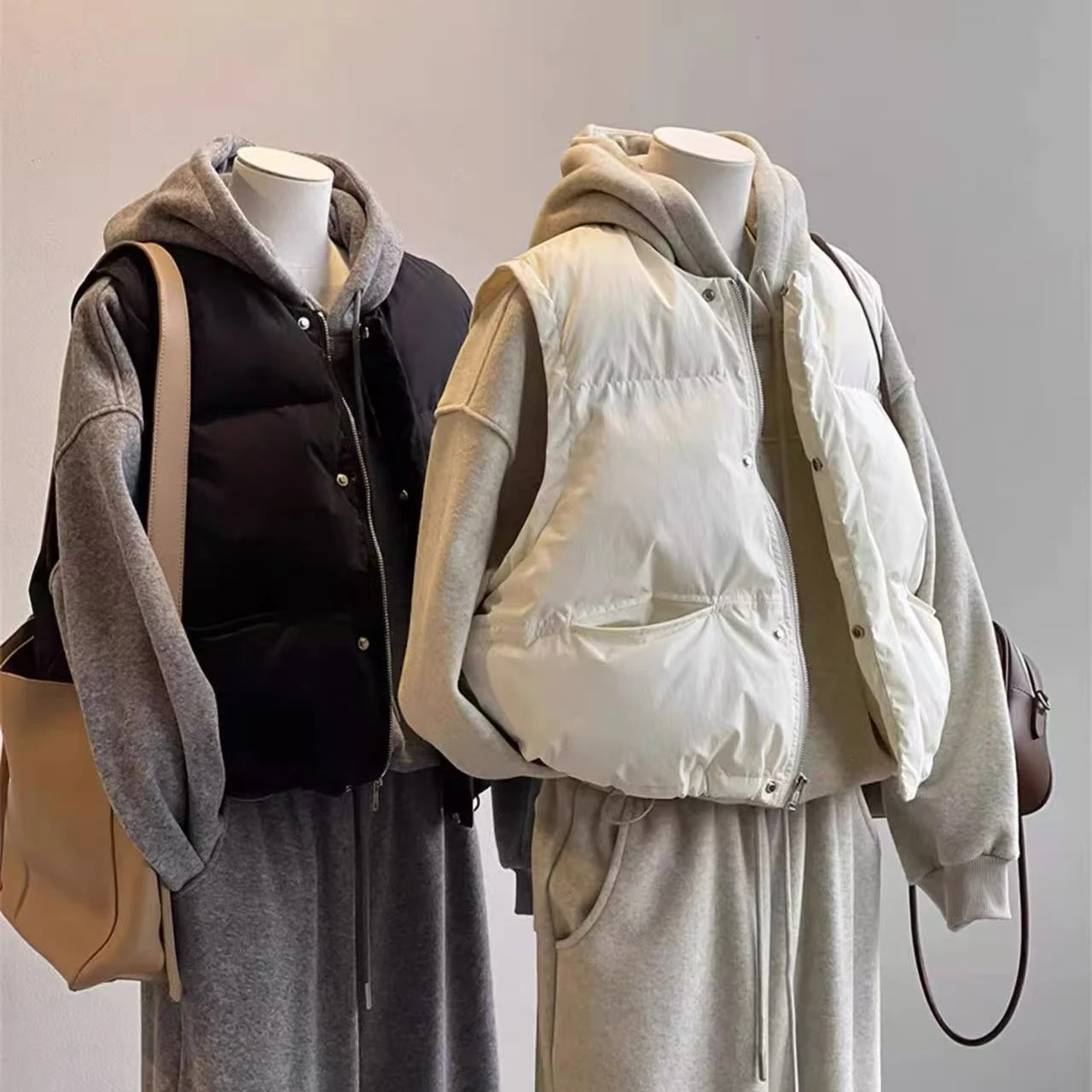 سترة نسائية كورية شتوية دافئة مبطنة بالقطن بدون أكمام بجيوب كبيرة سترات سميكة للنساء