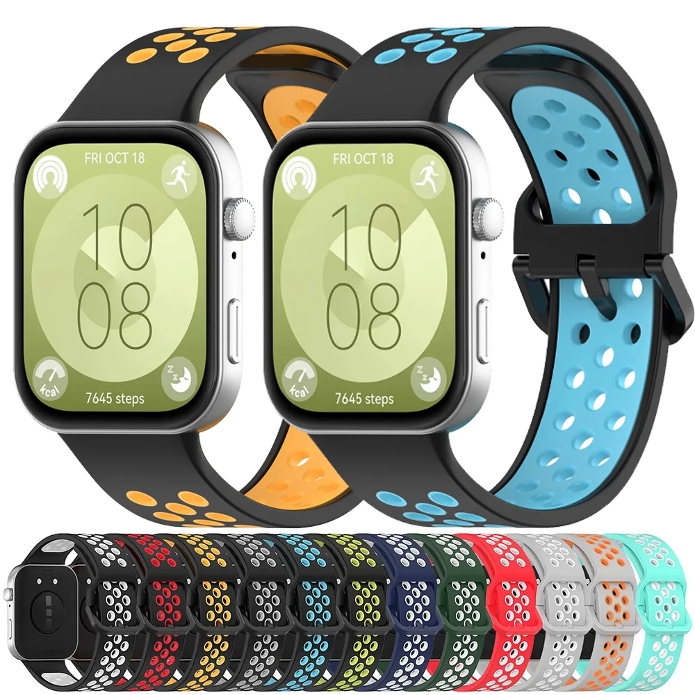 Zweifarbiges Silikonarmband für Huawei Watch Fit 3/4/4 Pro, weiches, atmungsaktives Sportarmband für Huawei Watch Fit 4.