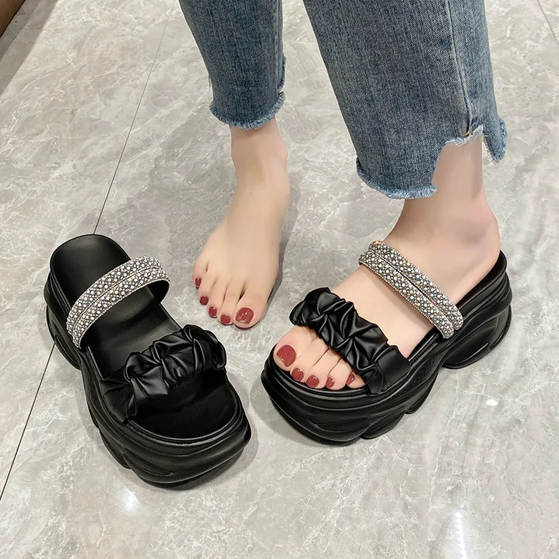 Flat Shoes Female Ladies\' Slippers Slipers Women Heeled Mules Platform 2025 High Bonded Leather Slides PU Shoes Woman 2023 Femal