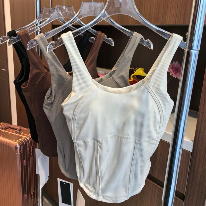 Screw Thread Strap Sport Vest Woman Slim Solid Backless Sleeveless Top Summer Women Casual Yoga Clothes Streetwear