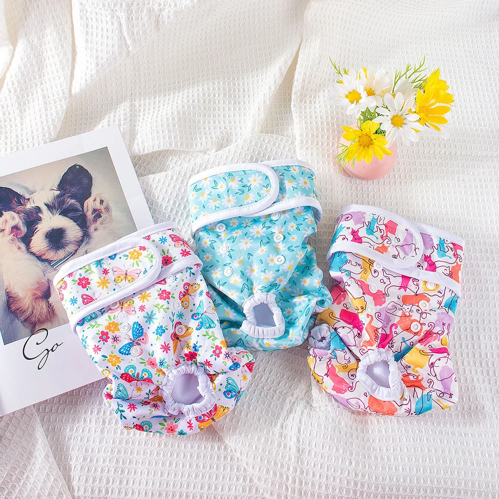 BIAI New1pc Reusable Female Dog Diapers Washable Cloth Diapers with Hook and Loop Waterproof Soft Polyester Fabric Dog Pants