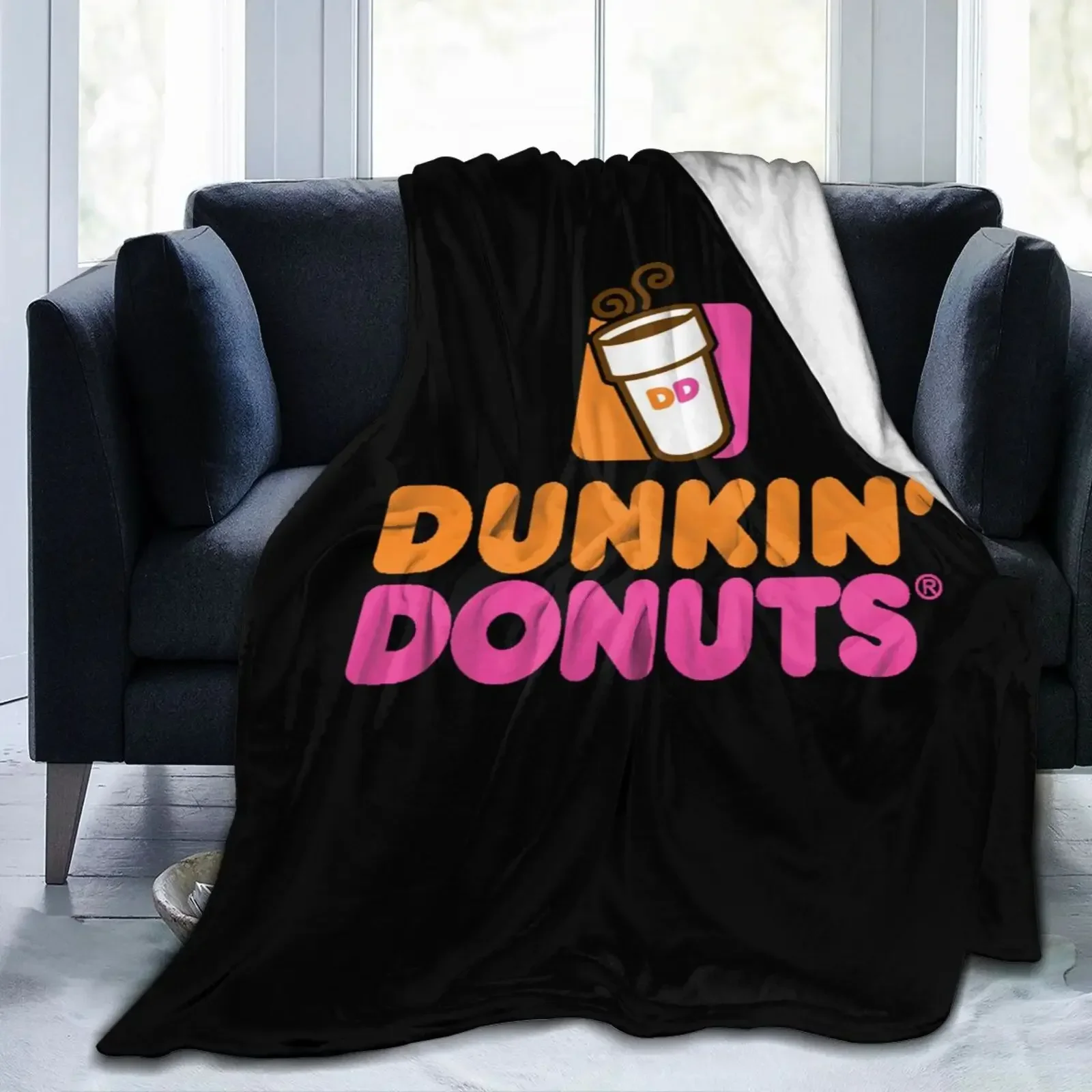 Dunkin Donuts Logo 3D Print Flannel Fleece Blanket Throw Reversible Super Soft Warm Cozy Smooth Fall Winter Blankets Home Travel