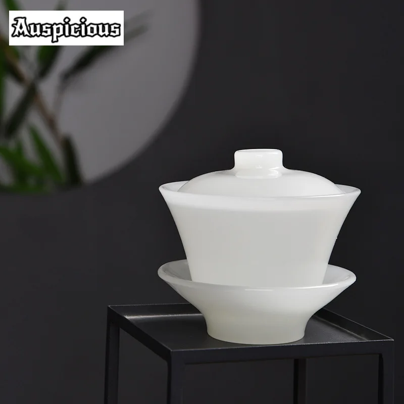 

180ml Full Pure White Jade Porcelain Gaiwan Handmade Tea Tureen Household Tea Brewing Cover Bowl for Tea Supplies Collection