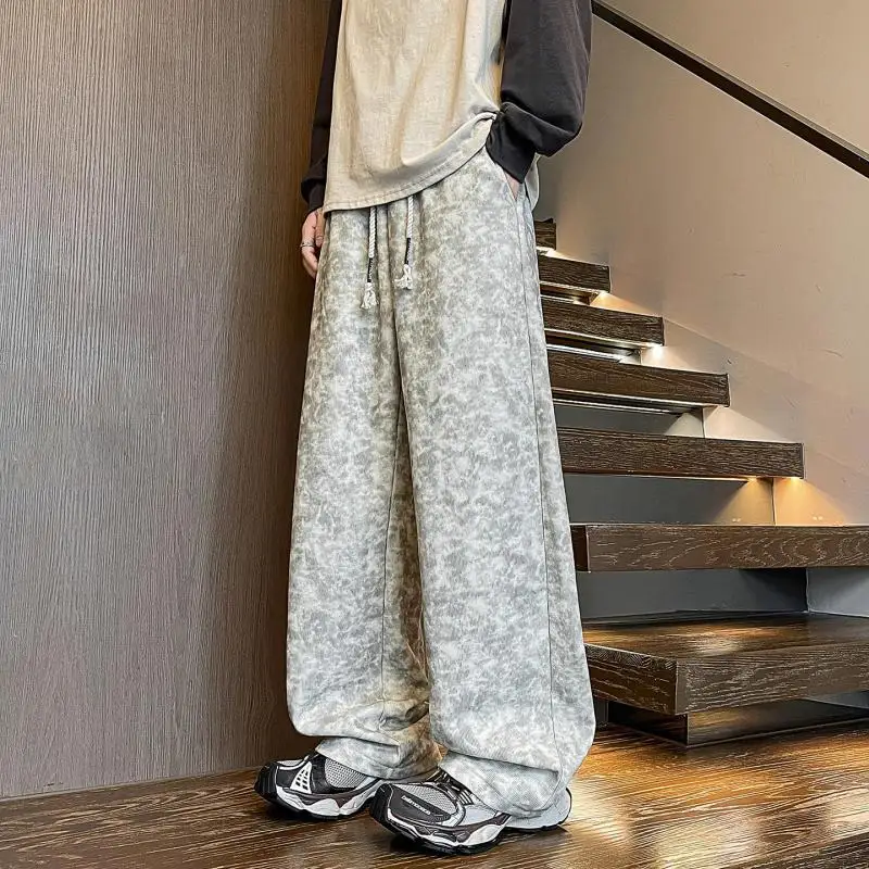 

Вельветовые брюки с принтом тай-дай для мужчин, тяжелые мешковатые брюки-карго, потертые стильные прямые брюки свободного покроя, мужская одежда