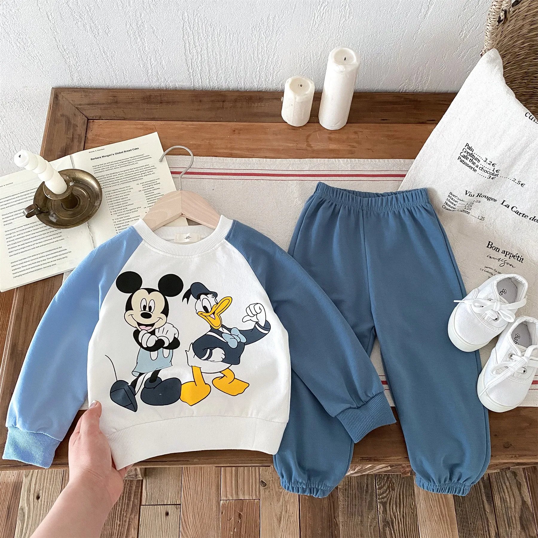 Sweatshirt + Sweatpants 2pc/set For Kids Clothing Disney Cartoon Tracksuit Loose Fashion Baby Girl Boy Long Sleeved Outfits NEW