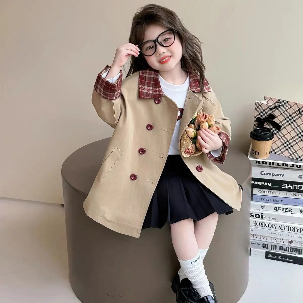 Girls Windbreaker Jacket 2026 New Children Western-style Spring Autumn Baby Girl Medium Long Korean Girls Coat