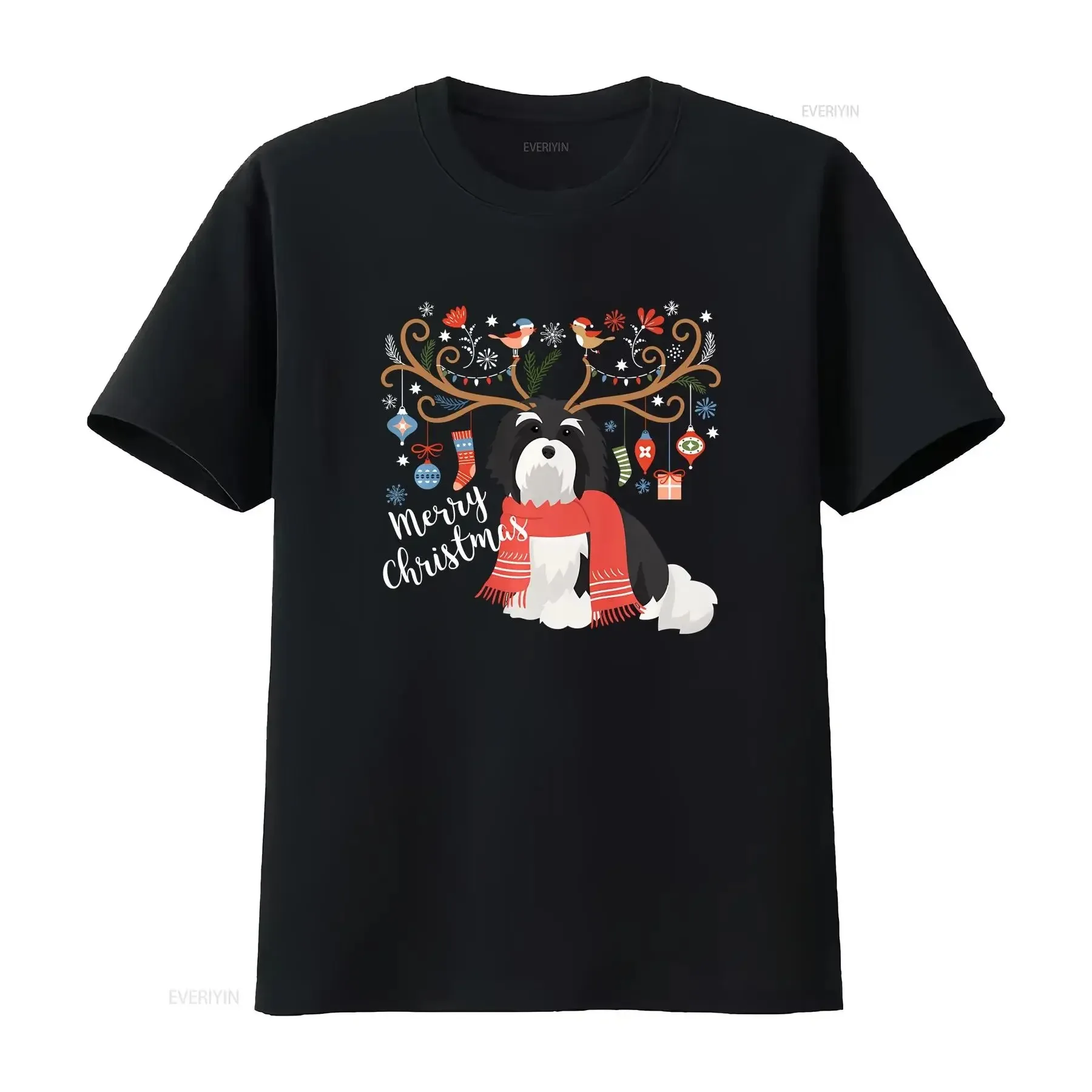 

Гаванская рождественская футболка с изображением оленей и собаки, винтажная стираная мужская дизайнерская одежда, дышащая, унисекс, мягкая, повседневная, растянутая, модная