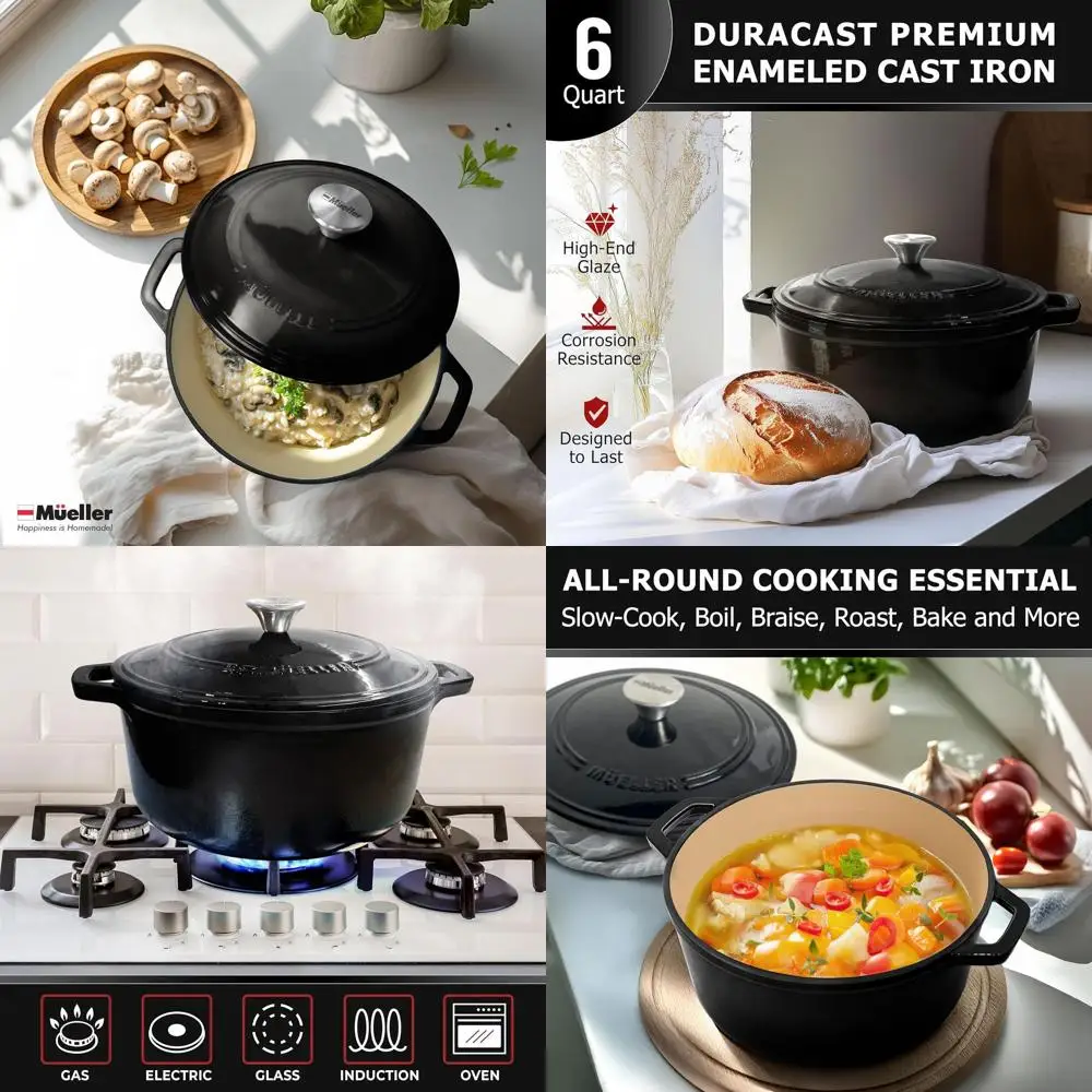 

6-Quart Enamel Cast Iron Dutch Oven, Heavy-Duty Oven-Safe to 500°F, Suitable for All Cooktops, Casserole Dish with Lid and Knob,