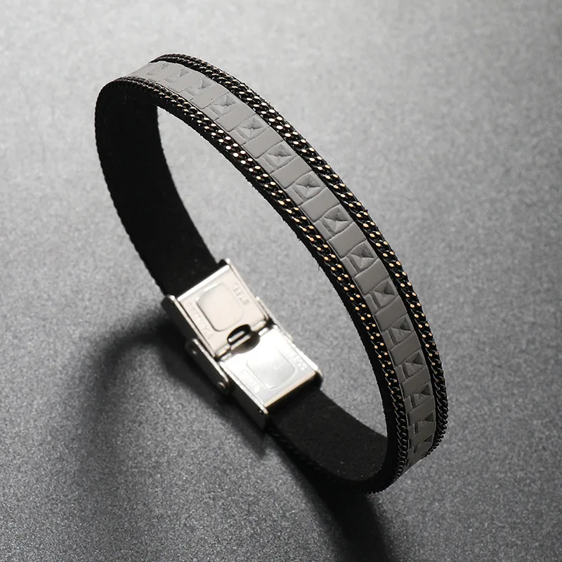 Punk Retro PU Leather Bracelet Men Fashion Stainless Steel Buckle Bracelets Luxury Jewelry Accessories