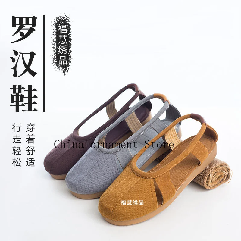 Fuhui Embroidered Arhat Shoes, Layman Shoes, Monk Shoes, Spring/Summer/Autumn Cotton Shoes, Hollow-Out Sandals, Classic and Vers