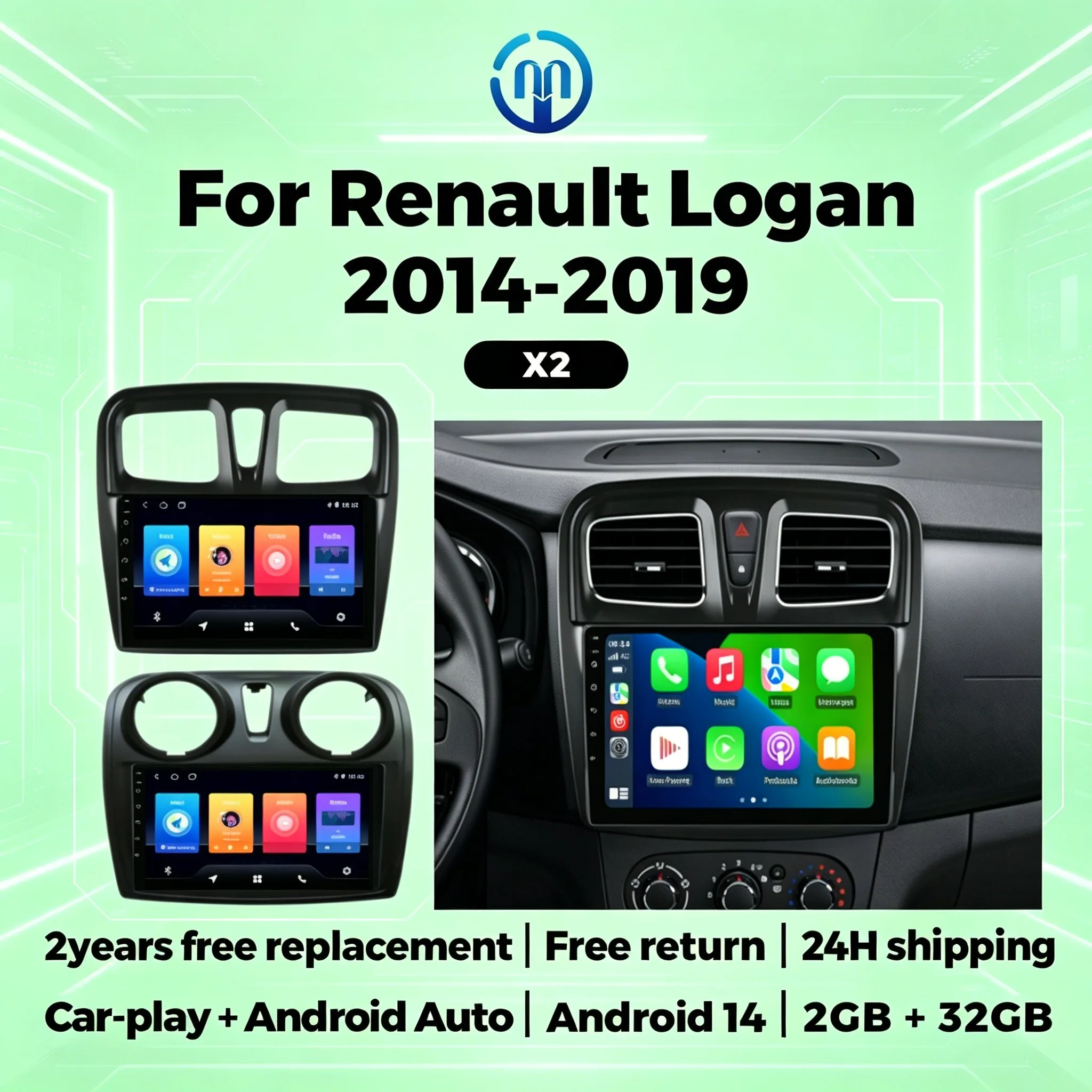 

9-дюймовая автомагнитола Android 14 с GPS-навигацией, беспроводным CarPlay и Android Auto, Bluetooth для Renault Logan 2014-2019