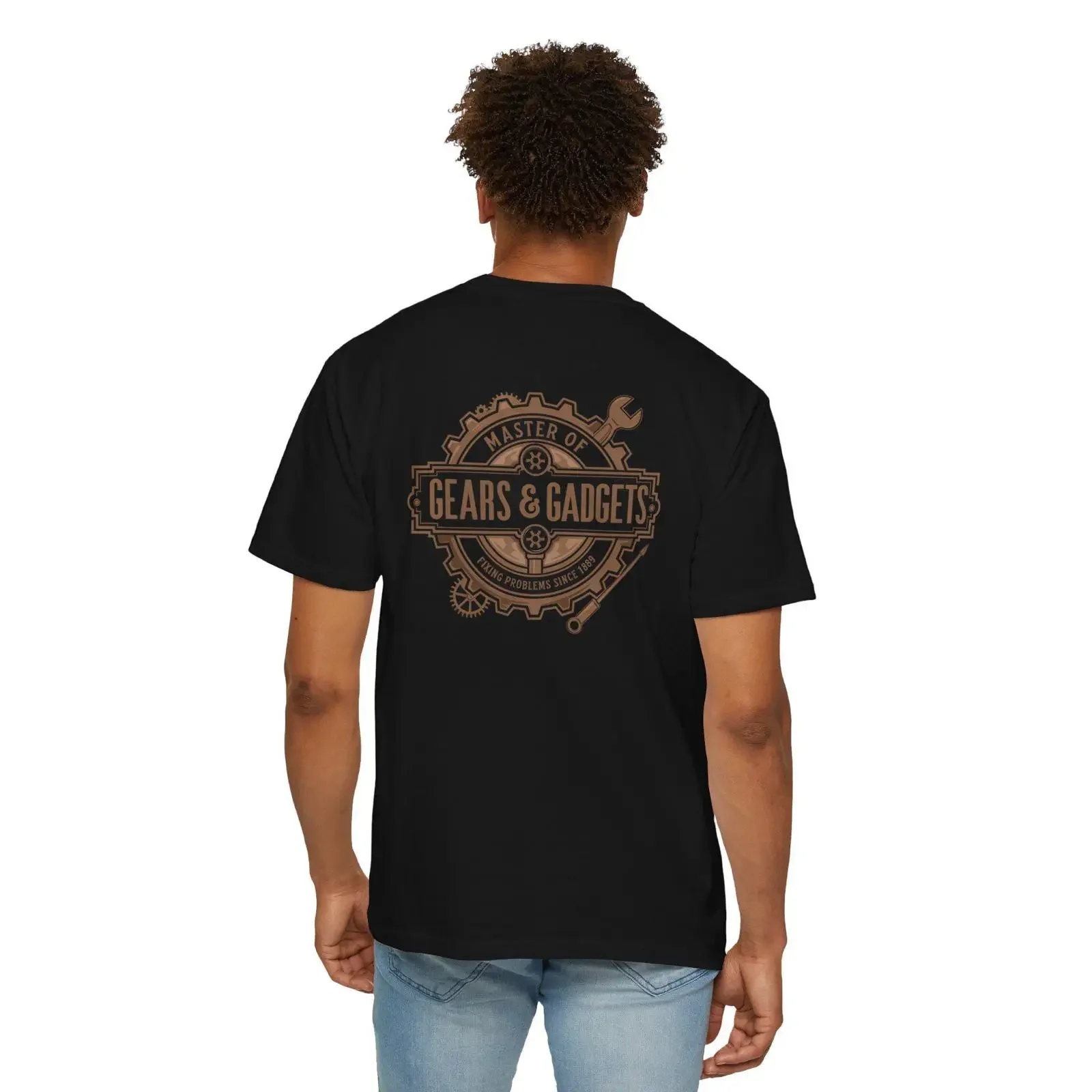 Men's Master of Gears Gadgets Steampunk Engineer Tools T shirt Garment Dyed Casual Mechanic vintage Washed