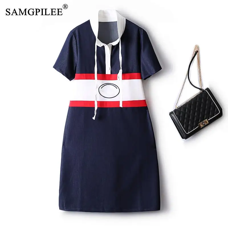 

Summer Dresses Woman 2022 New Korean Fashion Stand Collar Colorblock Embroidery Stretch Knee Length Elegant Dress For Women 4XL