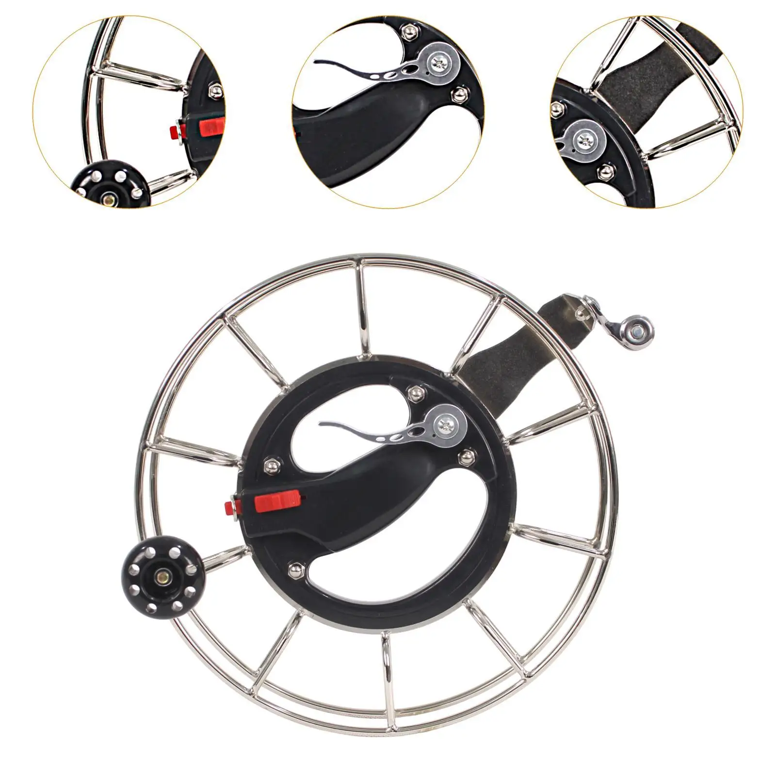 Nawijarki do lin do latawców Hamulec ręczny Akcesoria do latawców Wygodny uchwyt Zabawa na świeżym powietrzu Duży kołowrotek do latawców Koło do latawców Stal nierdzewna