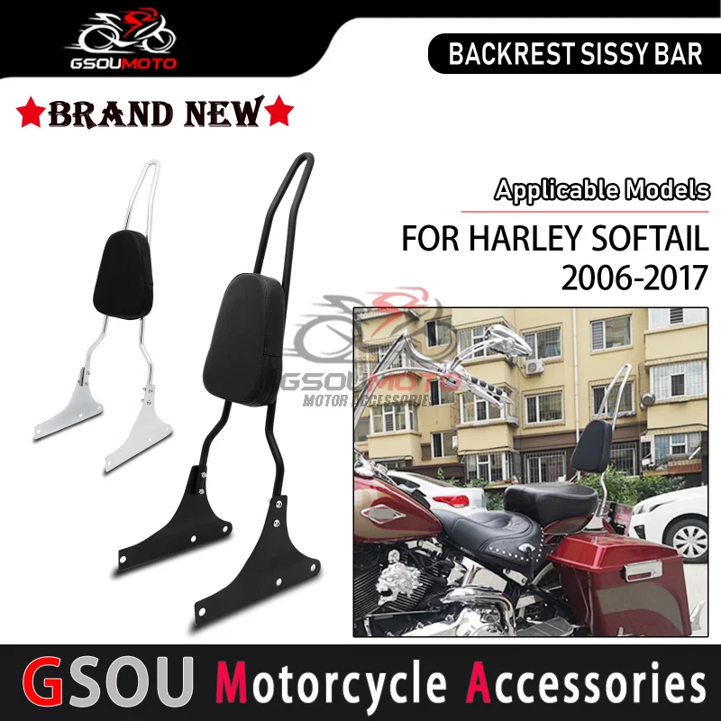 Motorcycle Rear Passenger Backrest Sissy Bar For Harley Softail FLST Deluxe Heritage Night Train Fat Boy Custom Springer 97-2017