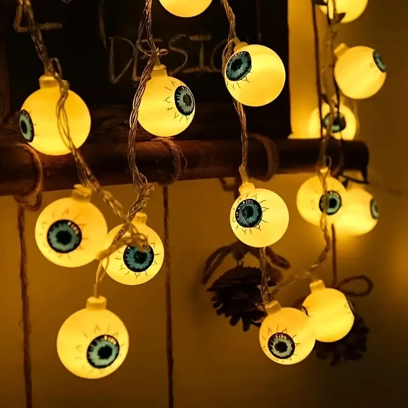 1PC 3M/9.84FT. 20LED Spooky Halloween Eyeball String Light Battery Powered Suitable For Home Yard Outdoor Festival Party Decor