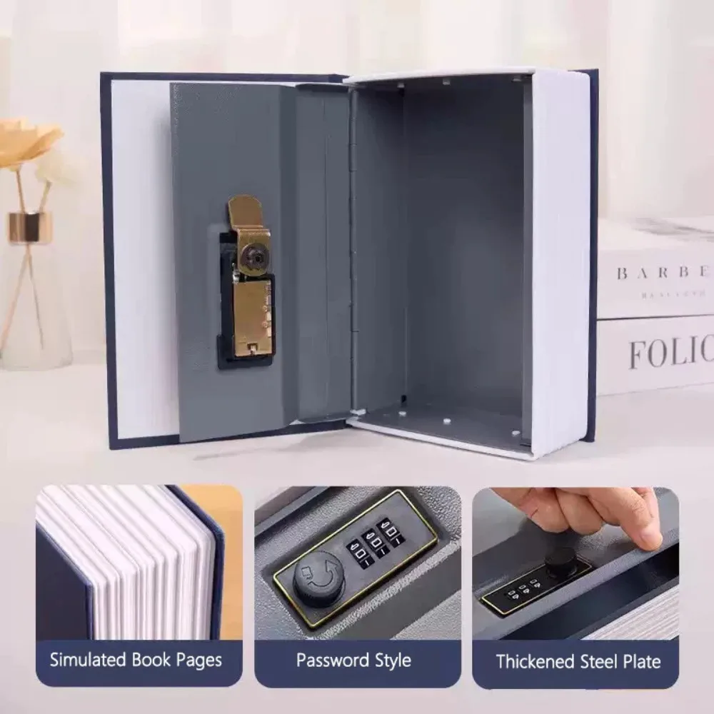 Armazenamento secreto de metal livro caixa de dinheiro oco livro simulação segredo combinação bloqueio cofrinho com bloqueio jóias seguro