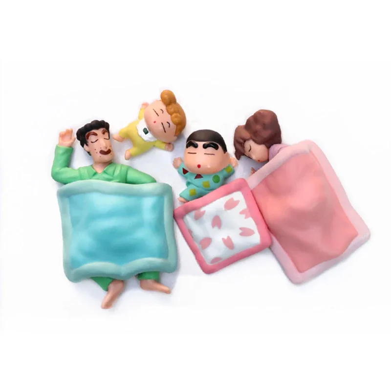 أنيمي تلوين شين تشان 4 قطعة/المجموعة الأسرة تمثال PVC عمل الشكل النوم نموذج Nohara Shinnosuke الاطفال جمع اللعب 2025