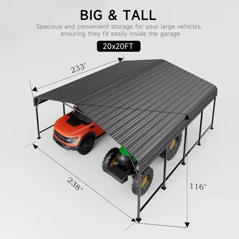 for 20x20 FT Metal Carport Enhanced Base Steel Roof All Weather Outdoor Heavy Garage Galvanized Customized