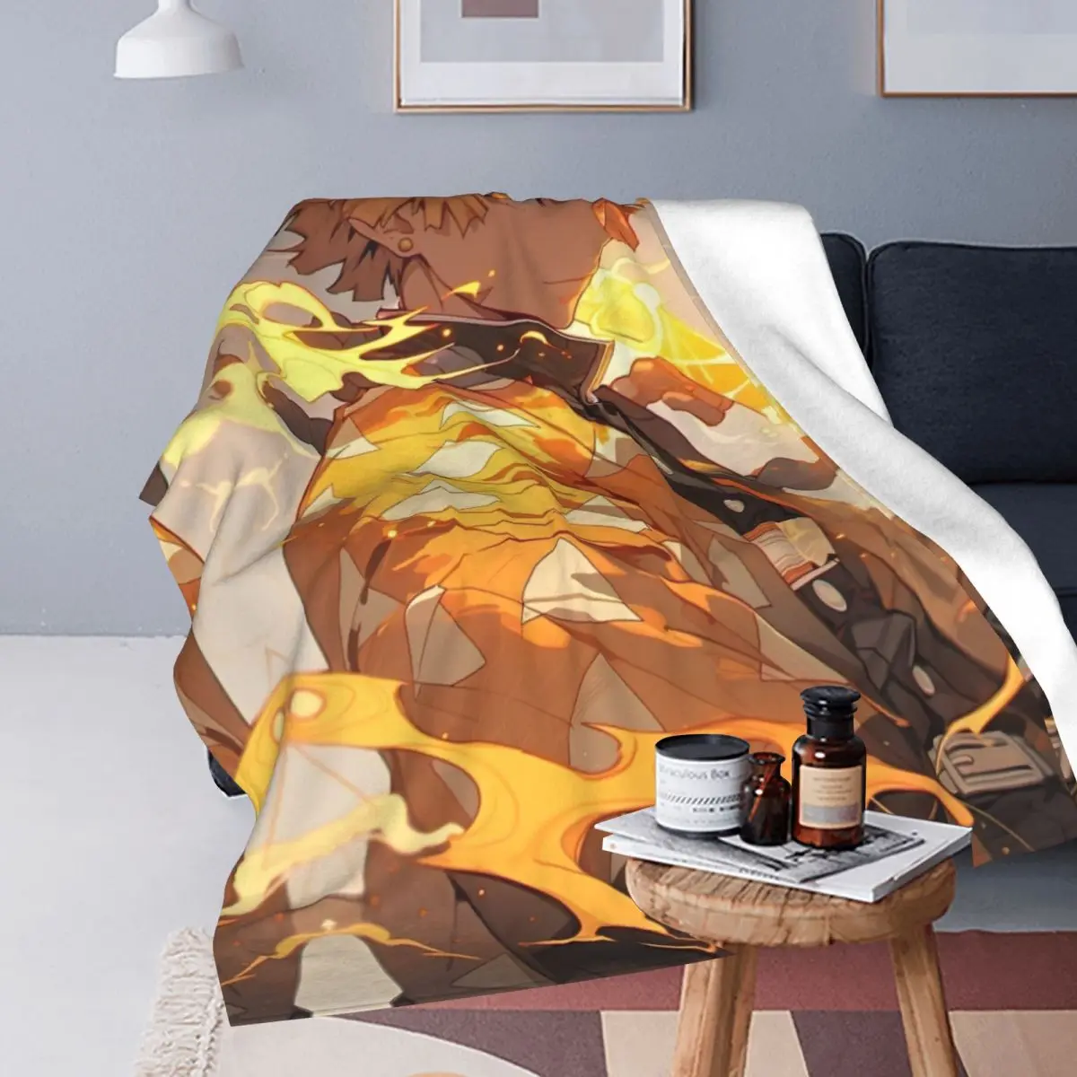 Demon Slayer Zenitsu Anime Blanket Plush Funny Warm Throw Blankets for Bedspread Decoration