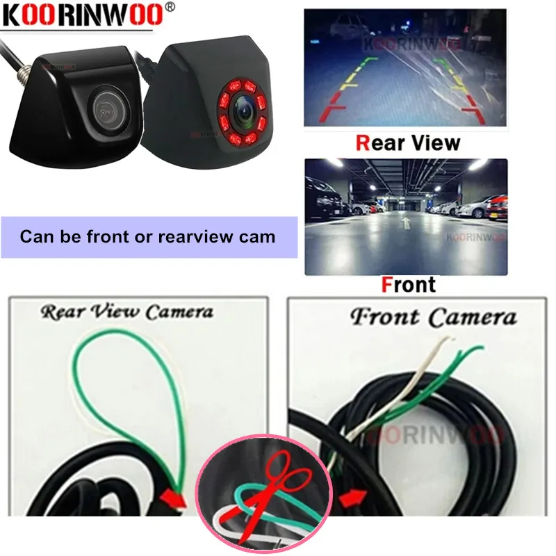 

Koorinwoo автомобильная камера заднего вида, переключение 8, инфракрасные фонари, передняя резервная камера ночного видения для Android, радиоприемник по парковке