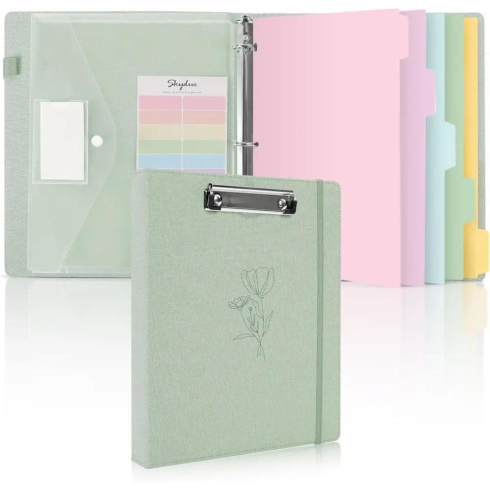 

Binder with Dividers, 1 Inch Linen 3 Ring Binder with Clipboard on Front or Organizer, Clipboard Holder with Key, Labels Office