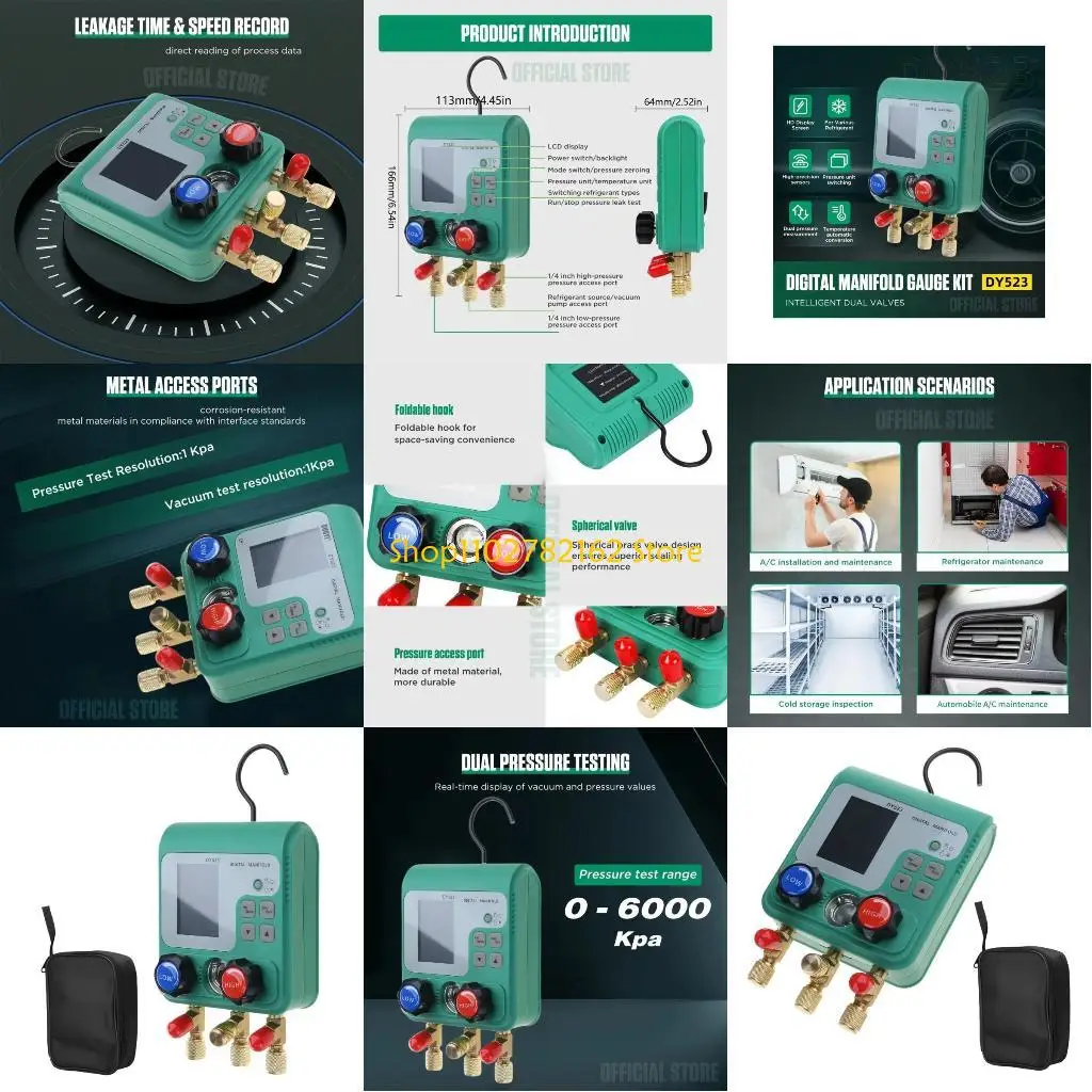 

547B Car Air Conditioning Gauge Tool with Real Time Pressure & Temperature Monitoring