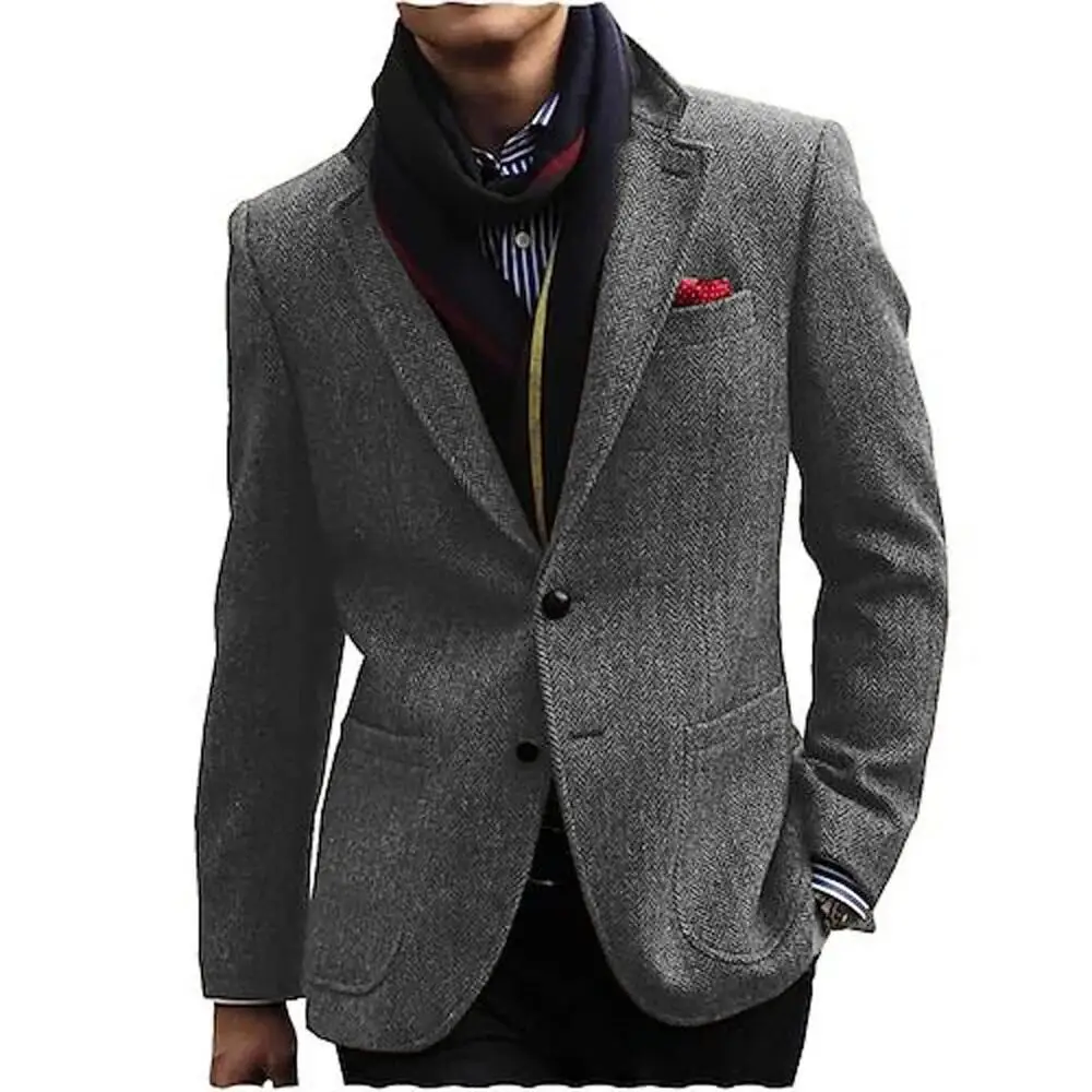 Men\'s Herringbone Single Breasted Jacket Casual Wedding Groom New Tuxedos Coat Elegant Men\'s Jackets Business Man Suits Blazer