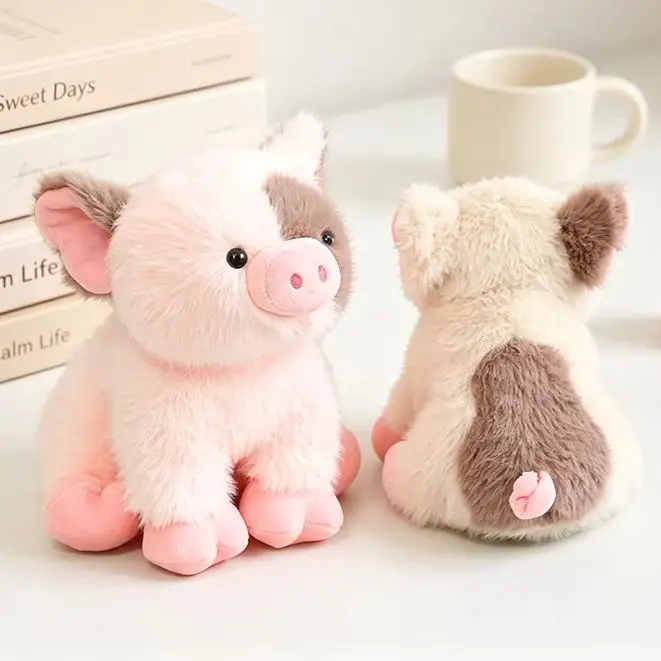 20/25/30 cm Cute Pig Plush Toy Brown White Pink Fluffy Stuffed Animal Doll Lovely Bedroom Sofa Desk Indoor Decor Gift Boys Girls