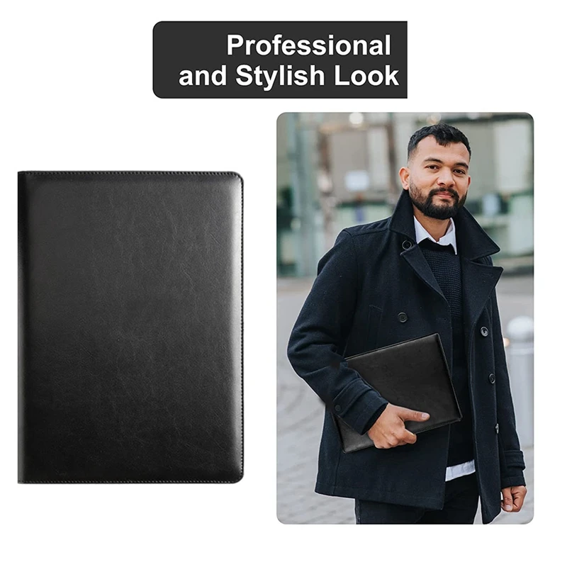 Black Resume Portfolio Folder With A4 Size Clipboard Black Leather Padfolio For Men Women Business Portfolio Organizer