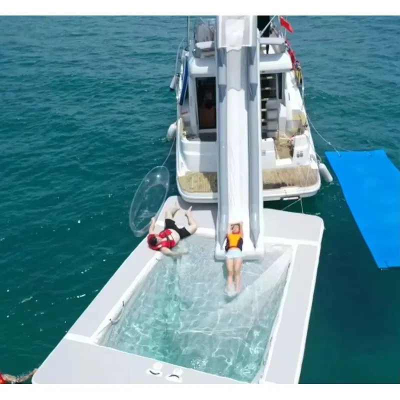 Summer Customuzable PVC Easy-to-install PVC Inflatable Floating Sea Pool with Slide for Yacht