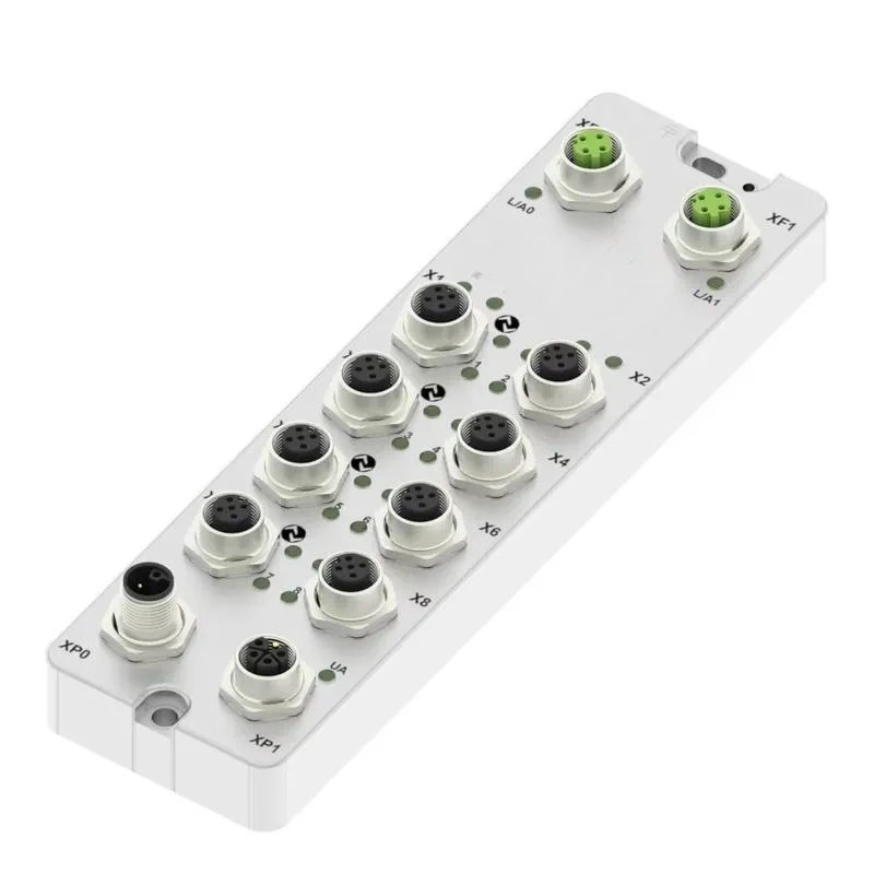 8-Channel digital output module with enclosed PLC input/output module with IO-Link and Modbus network connections